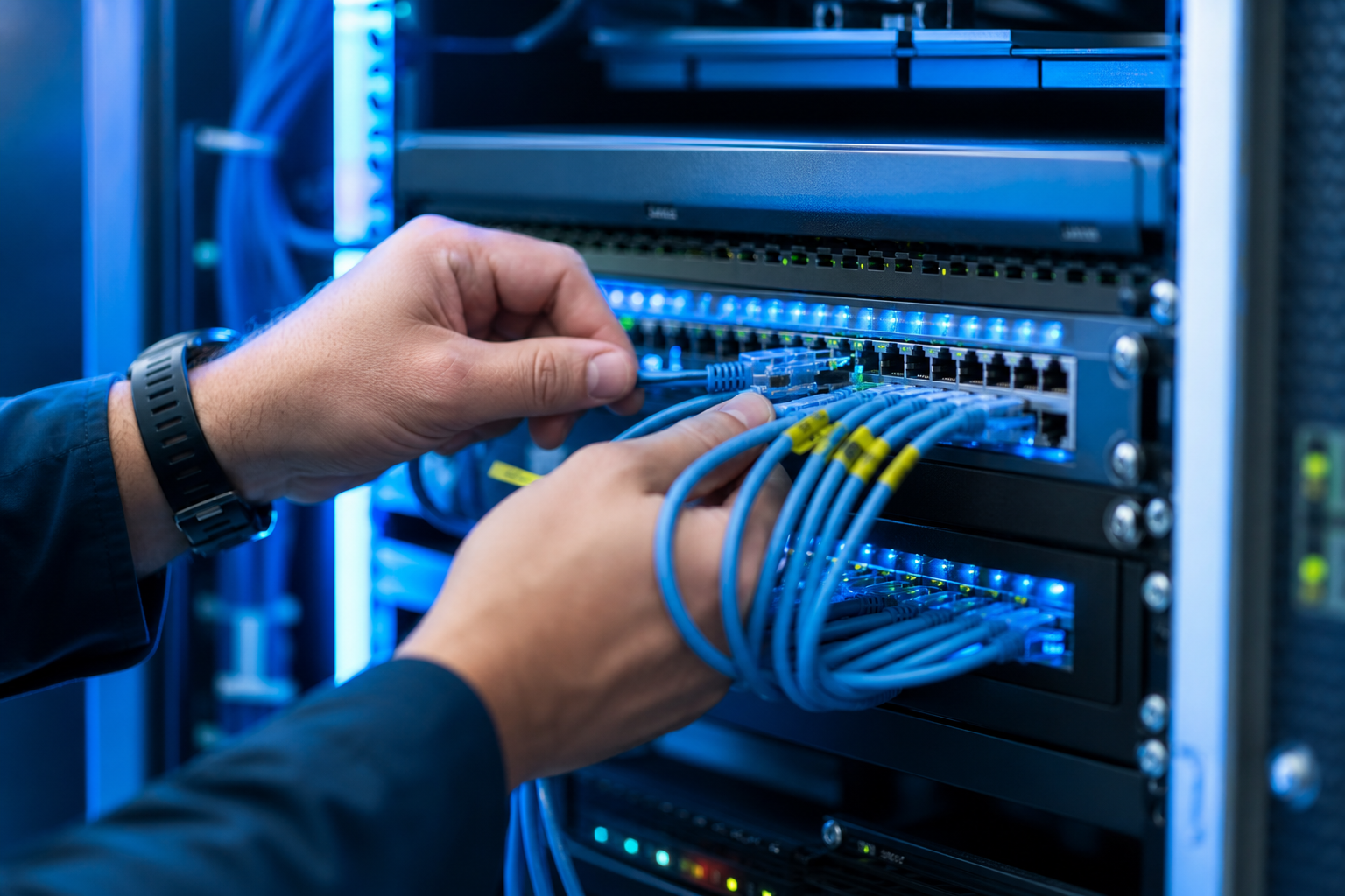 IT technician managing network equipment